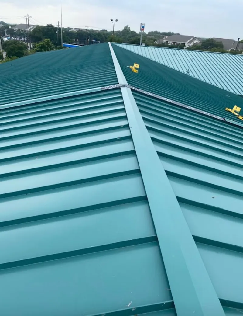 Green commercial metal roof ridge and valley for Metal Roof Repair in Southampton